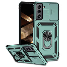 Custodia Silicone e Plastica Opaca Cover con Magnetico Anello Supporto MQ6 per Samsung Galaxy S21 FE 5G Verde
