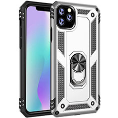 Custodia Silicone e Plastica Opaca Cover con Magnetico Anello Supporto per Apple iPhone 11 Pro Max Argento