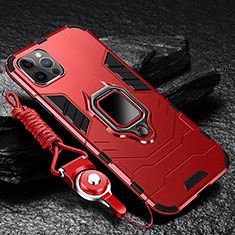 Custodia Silicone e Plastica Opaca Cover con Magnetico Anello Supporto per Apple iPhone 13 Pro Max Rosso