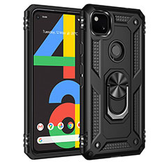 Custodia Silicone e Plastica Opaca Cover con Magnetico Anello Supporto per Google Pixel 4a Nero