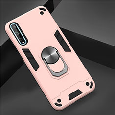 Custodia Silicone e Plastica Opaca Cover con Magnetico Anello Supporto per Huawei Enjoy 10S Oro Rosa