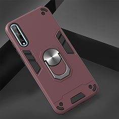 Custodia Silicone e Plastica Opaca Cover con Magnetico Anello Supporto per Huawei Enjoy 10S Rosso Rosa