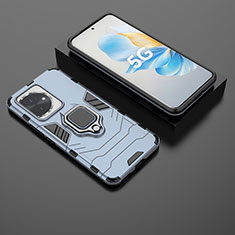 Custodia Silicone e Plastica Opaca Cover con Magnetico Anello Supporto per Huawei Honor 100 5G Blu