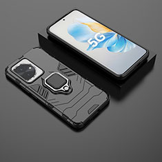 Custodia Silicone e Plastica Opaca Cover con Magnetico Anello Supporto per Huawei Honor 100 5G Nero