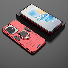 Custodia Silicone e Plastica Opaca Cover con Magnetico Anello Supporto per Huawei Honor 100 5G Rosso