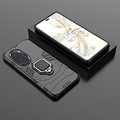 Custodia Silicone e Plastica Opaca Cover con Magnetico Anello Supporto per Huawei Honor 100 Pro 5G Nero