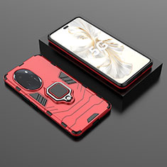 Custodia Silicone e Plastica Opaca Cover con Magnetico Anello Supporto per Huawei Honor 100 Pro 5G Rosso