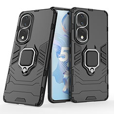 Custodia Silicone e Plastica Opaca Cover con Magnetico Anello Supporto per Huawei Honor 80 Pro 5G Nero