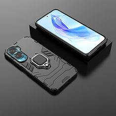 Custodia Silicone e Plastica Opaca Cover con Magnetico Anello Supporto per Huawei Honor 90 Lite 5G Nero