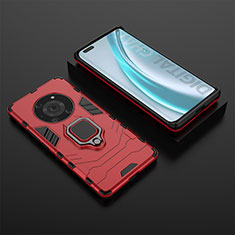Custodia Silicone e Plastica Opaca Cover con Magnetico Anello Supporto per Huawei Honor Magic3 Pro 5G Rosso