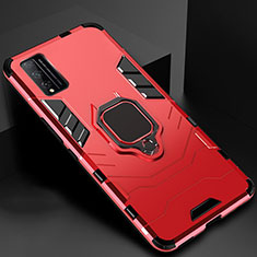 Custodia Silicone e Plastica Opaca Cover con Magnetico Anello Supporto per Huawei Honor Play4T Pro Rosso