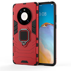 Custodia Silicone e Plastica Opaca Cover con Magnetico Anello Supporto per Huawei Mate 40 Pro Rosso