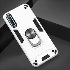 Custodia Silicone e Plastica Opaca Cover con Magnetico Anello Supporto per Huawei P smart S Bianco