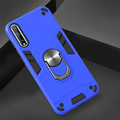 Custodia Silicone e Plastica Opaca Cover con Magnetico Anello Supporto per Huawei P smart S Blu
