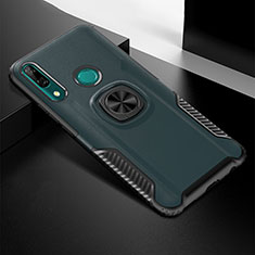 Custodia Silicone e Plastica Opaca Cover con Magnetico Anello Supporto per Huawei P Smart Z Ciano