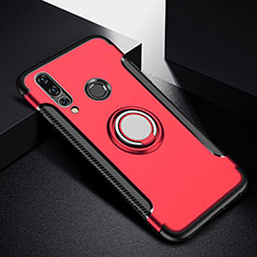 Custodia Silicone e Plastica Opaca Cover con Magnetico Anello Supporto per Huawei P30 Lite XL Rosso