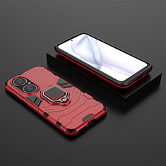 Custodia Silicone e Plastica Opaca Cover con Magnetico Anello Supporto per Huawei P50 Pro Rosso