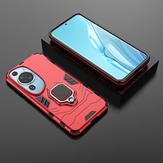 Custodia Silicone e Plastica Opaca Cover con Magnetico Anello Supporto per Huawei P60 Art Rosso