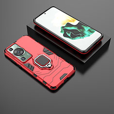 Custodia Silicone e Plastica Opaca Cover con Magnetico Anello Supporto per Huawei P60 Pro Rosso