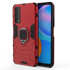 Custodia Silicone e Plastica Opaca Cover con Magnetico Anello Supporto per Huawei Y7a Rosso