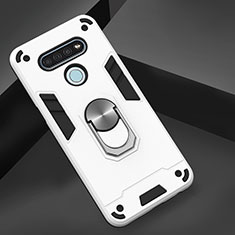 Custodia Silicone e Plastica Opaca Cover con Magnetico Anello Supporto per LG K51 Bianco