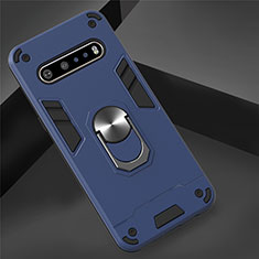 Custodia Silicone e Plastica Opaca Cover con Magnetico Anello Supporto per LG V60 ThinQ 5G Blu