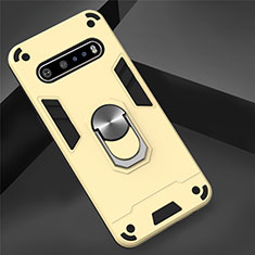 Custodia Silicone e Plastica Opaca Cover con Magnetico Anello Supporto per LG V60 ThinQ 5G Oro