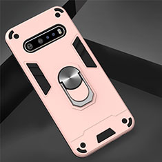 Custodia Silicone e Plastica Opaca Cover con Magnetico Anello Supporto per LG V60 ThinQ 5G Oro Rosa