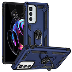 Custodia Silicone e Plastica Opaca Cover con Magnetico Anello Supporto per Motorola Moto Edge 20 Pro 5G Blu
