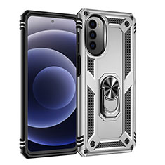 Custodia Silicone e Plastica Opaca Cover con Magnetico Anello Supporto per Motorola Moto Edge (2022) 5G Argento