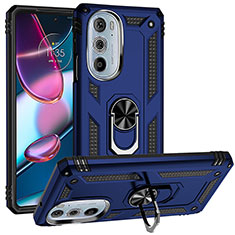 Custodia Silicone e Plastica Opaca Cover con Magnetico Anello Supporto per Motorola Moto Edge 30 Pro 5G Blu