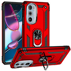 Custodia Silicone e Plastica Opaca Cover con Magnetico Anello Supporto per Motorola Moto Edge Plus (2022) 5G Rosso