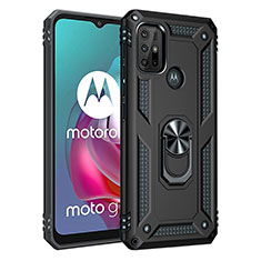 Custodia Silicone e Plastica Opaca Cover con Magnetico Anello Supporto per Motorola Moto G10 Nero