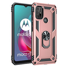 Custodia Silicone e Plastica Opaca Cover con Magnetico Anello Supporto per Motorola Moto G10 Power Oro Rosa