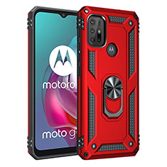 Custodia Silicone e Plastica Opaca Cover con Magnetico Anello Supporto per Motorola Moto G10 Power Rosso