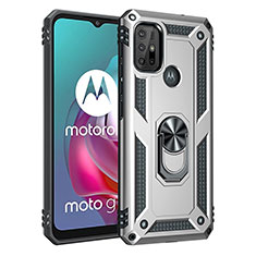 Custodia Silicone e Plastica Opaca Cover con Magnetico Anello Supporto per Motorola Moto G30 Argento