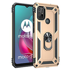 Custodia Silicone e Plastica Opaca Cover con Magnetico Anello Supporto per Motorola Moto G30 Oro