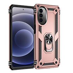 Custodia Silicone e Plastica Opaca Cover con Magnetico Anello Supporto per Motorola MOTO G52 Oro Rosa