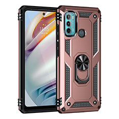 Custodia Silicone e Plastica Opaca Cover con Magnetico Anello Supporto per Motorola Moto G60 Oro Rosa