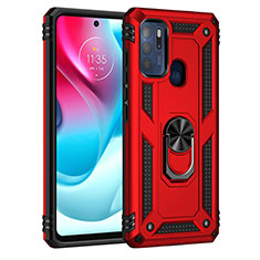 Custodia Silicone e Plastica Opaca Cover con Magnetico Anello Supporto per Motorola Moto G60s Rosso