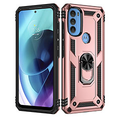 Custodia Silicone e Plastica Opaca Cover con Magnetico Anello Supporto per Motorola Moto G71 5G Oro Rosa