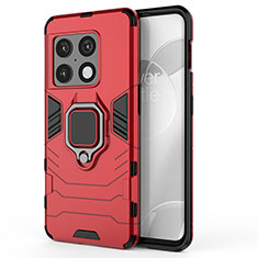 Custodia Silicone e Plastica Opaca Cover con Magnetico Anello Supporto per OnePlus 10 Pro 5G Rosso