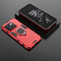 Custodia Silicone e Plastica Opaca Cover con Magnetico Anello Supporto per OnePlus 10T 5G Rosso