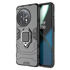 Custodia Silicone e Plastica Opaca Cover con Magnetico Anello Supporto per OnePlus 11 5G Nero