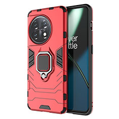 Custodia Silicone e Plastica Opaca Cover con Magnetico Anello Supporto per OnePlus 11 5G Rosso