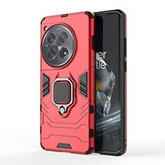Custodia Silicone e Plastica Opaca Cover con Magnetico Anello Supporto per OnePlus 12 5G Rosso