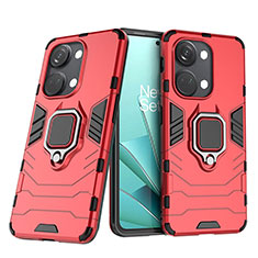 Custodia Silicone e Plastica Opaca Cover con Magnetico Anello Supporto per OnePlus Ace 2V 5G Rosso