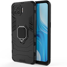 Custodia Silicone e Plastica Opaca Cover con Magnetico Anello Supporto per Oppo F17 Pro Nero