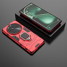 Custodia Silicone e Plastica Opaca Cover con Magnetico Anello Supporto per Oppo Find X6 5G Rosso