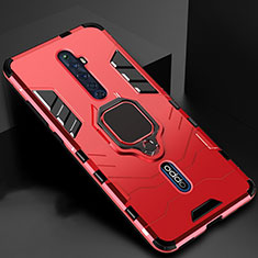 Custodia Silicone e Plastica Opaca Cover con Magnetico Anello Supporto per Oppo Reno2 Z Rosso